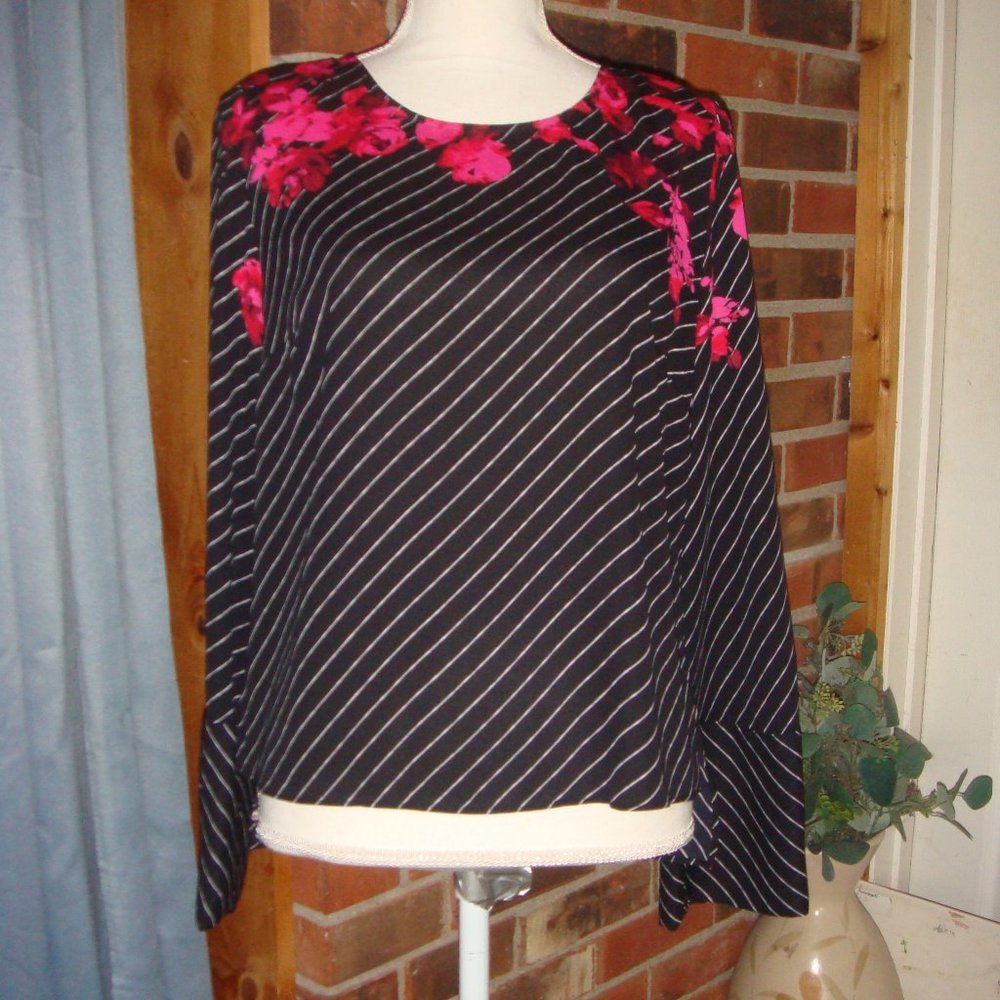 Apt 9 Striped Floral Long Sleeve Top S